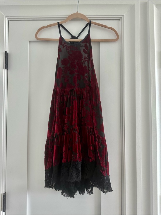 Free People Dresses & Skirts - Free People Y2K Red Velvet Sheer Babydoll Dress